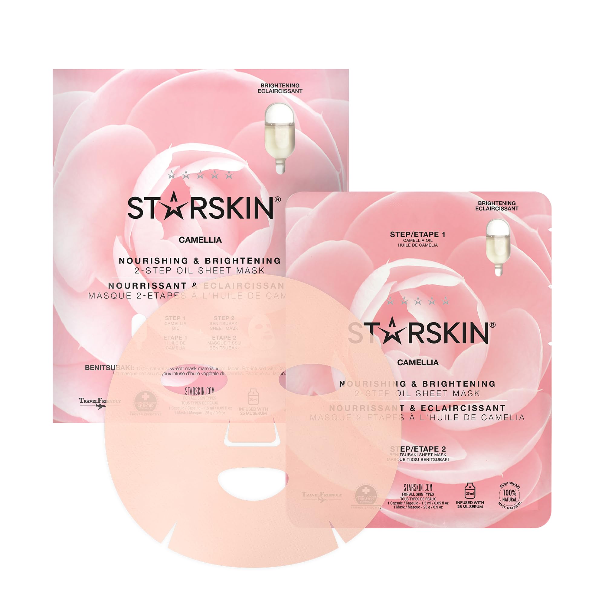 STARSKIN Camellia 2-Step Sheet Mask 1x25g, Nourishing & Brightening Face Mask for Radiant Skin, all Skin Types, Brightening and Hydrating with Niacinamide and Peony Root, K Beauty Skincare