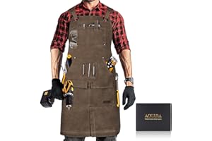AOLEBA Woodworking Apron for Men,Heavy Duty Waxed Canvas Work Tool Apron with 12 Tool Pockets (Dark Brown)