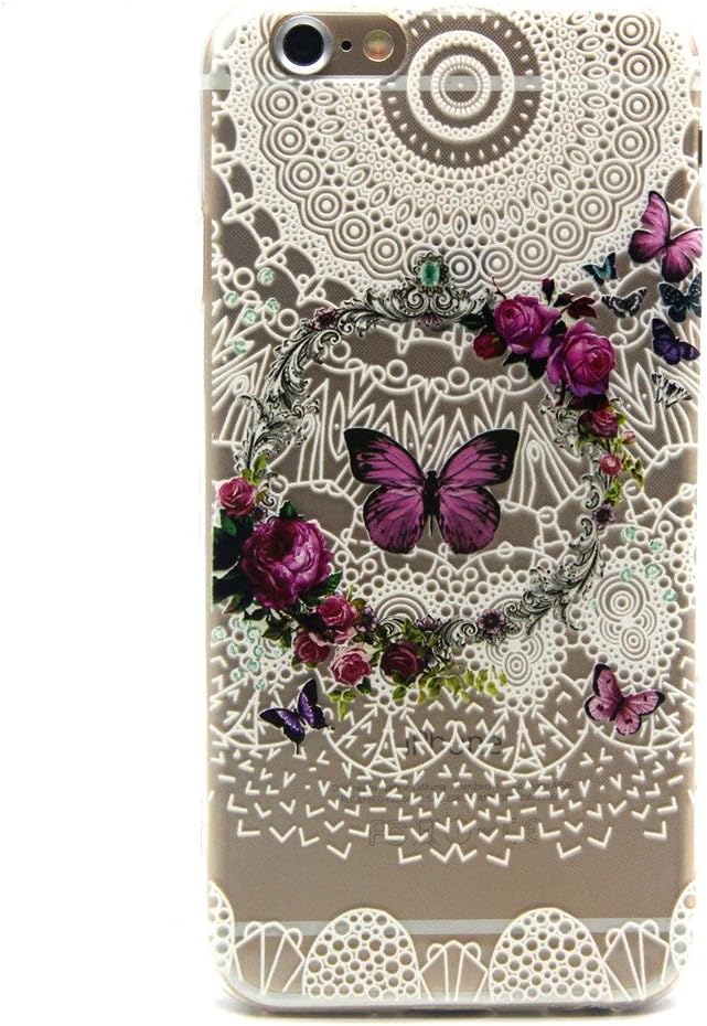 Iphone 6 Plus Case, Dealspank® Stylish Pattern Ultra Slim Soft Flexible TPU Protective Case for iPhone 6 Plus / 6S Plus 5.5 Inch - Flower Butterfly+ A shinning hair bun sent randomly