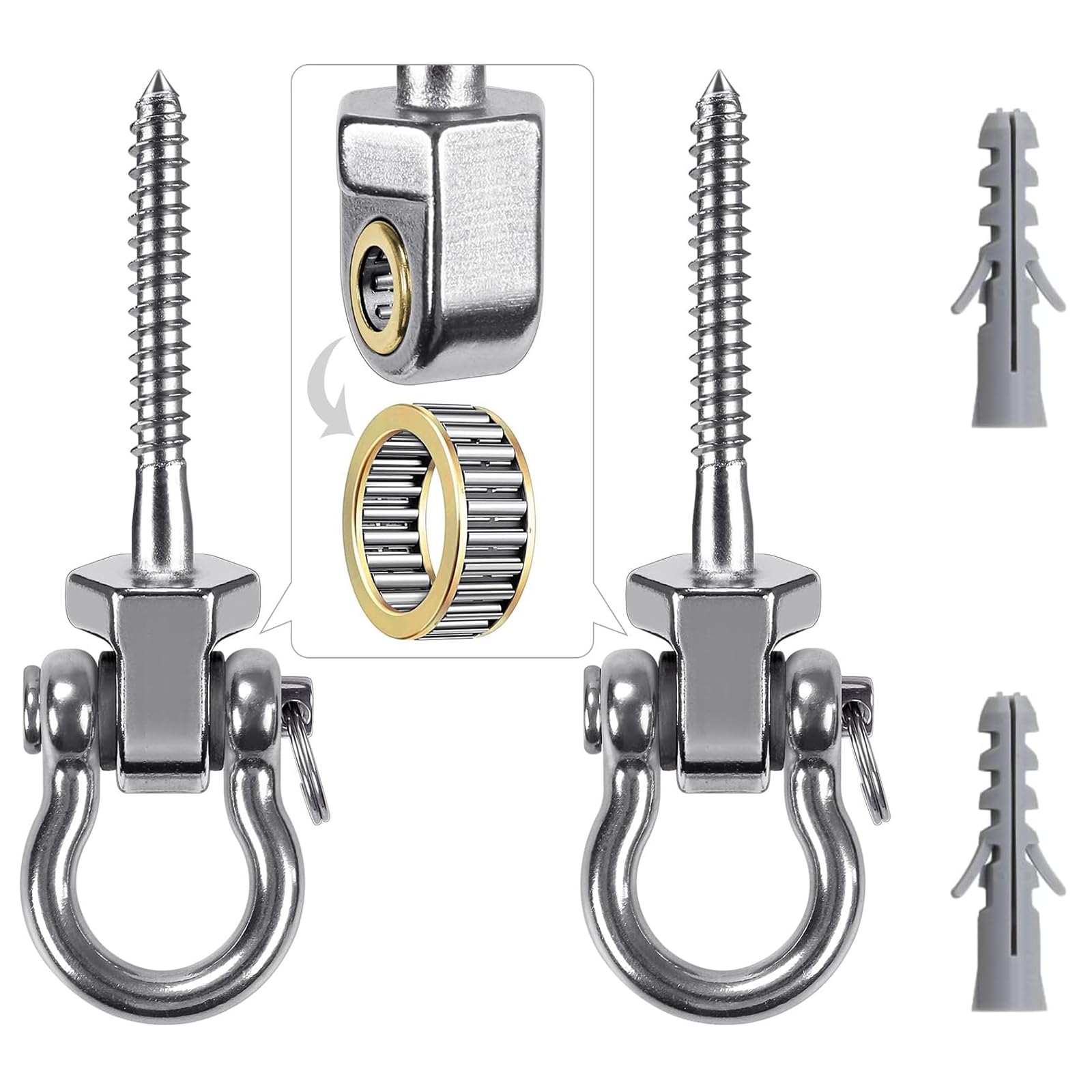 4 Pieces Swing Hook, 180° Swing Hangers, 250 kg Capacity, Swing Bracket, Ceiling Hook Suspension for Hanging Hammocks, Yoga Swings, Porch Swings