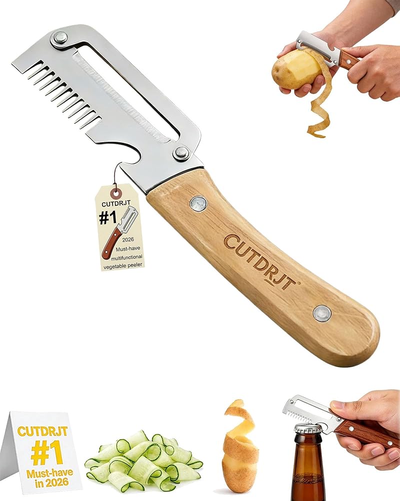 3 Pack Multi-Functional Vegetable Peeler for Kitchen, Premium Stainless Steel Potato Peelers with Wooden Handle, 3-in-1 Fruit