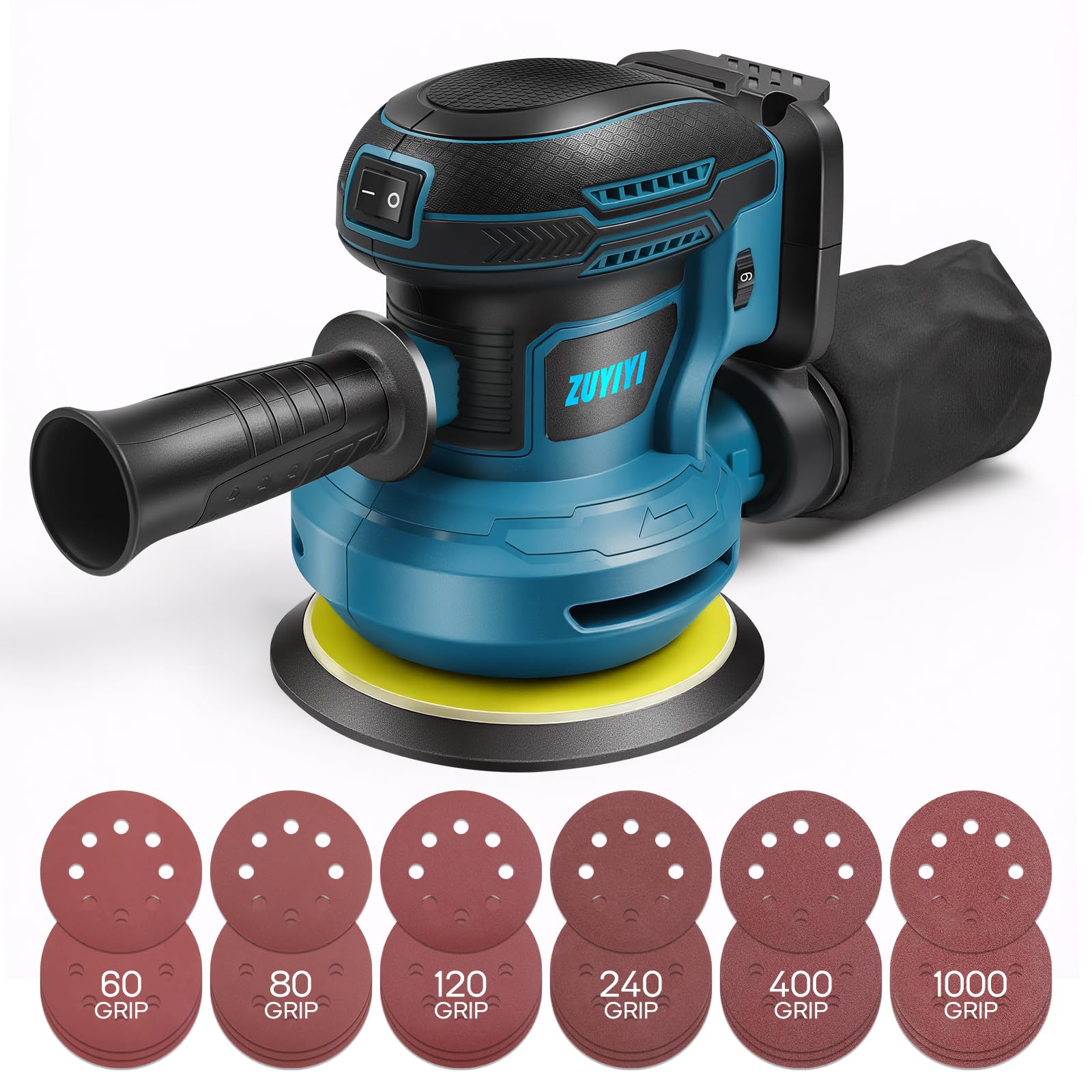 Photo 1 of ZUYIYI 5 Inch Cordless Orbital Sander for Makita 18v Battery (NOT Included), Electric Palm Random Orbit Sander with Dust Collector, 6 Variable Speeds, 24Pcs Sandpaper for Sanding Polishing Wood