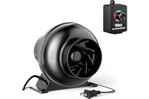 iPower 4 Inch 195 CFM Inline Ventilation Fan with Variable Speed, Air Circulation Vent Blower for Grow Tent, Greenhouse, Kitchen, Basement, Black