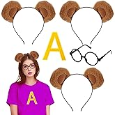 POEWAUVE Halloween Animal CostumesChipmunk Ears Headband Round Frame Glasses Letter A Symbol Halloween Costume Accessories