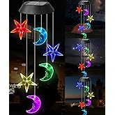 DOUBLEZHE Solar Wind Chimes, Color Changing Moon Star Wind Chimes for Outside, Birthday Gifts for Women Mom Grandma, Waterproof Outdoor LED Decorations Mobile Lights for Garden Patio Yard Party Decor