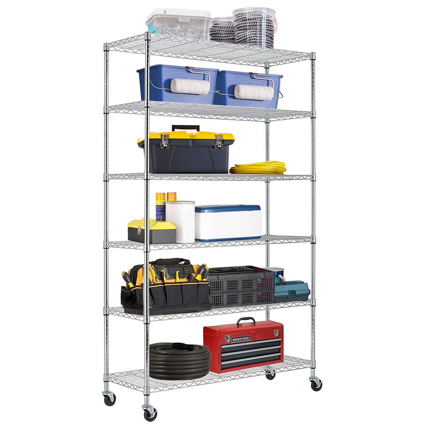 48" Lx18 Wx82 H Wire Shelving Unit Heavy Duty Height Adjustable NSF Certification Utility Rolling Steel Commercial Grade with Wheels for Kitchen Bathroom Office