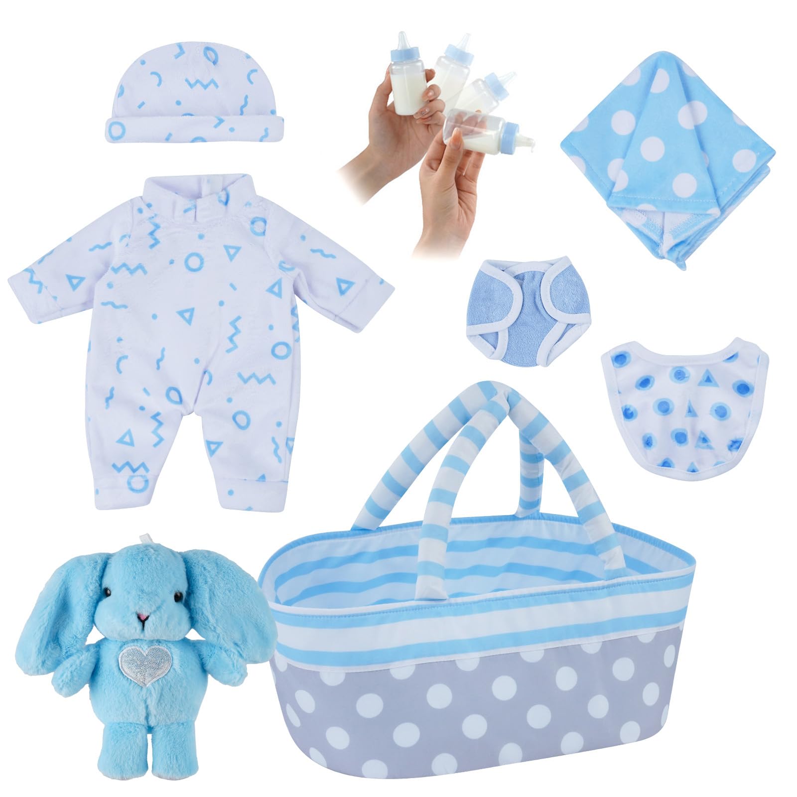 Photo 1 of *INCOMPLETE** BABESIDE Baby Doll Clothes Set with Bassinet for 8-10-12 Inch Dolls, Bitty Baby Doll Clothes and Accessories for Newborn Babydolls Boy, Blue