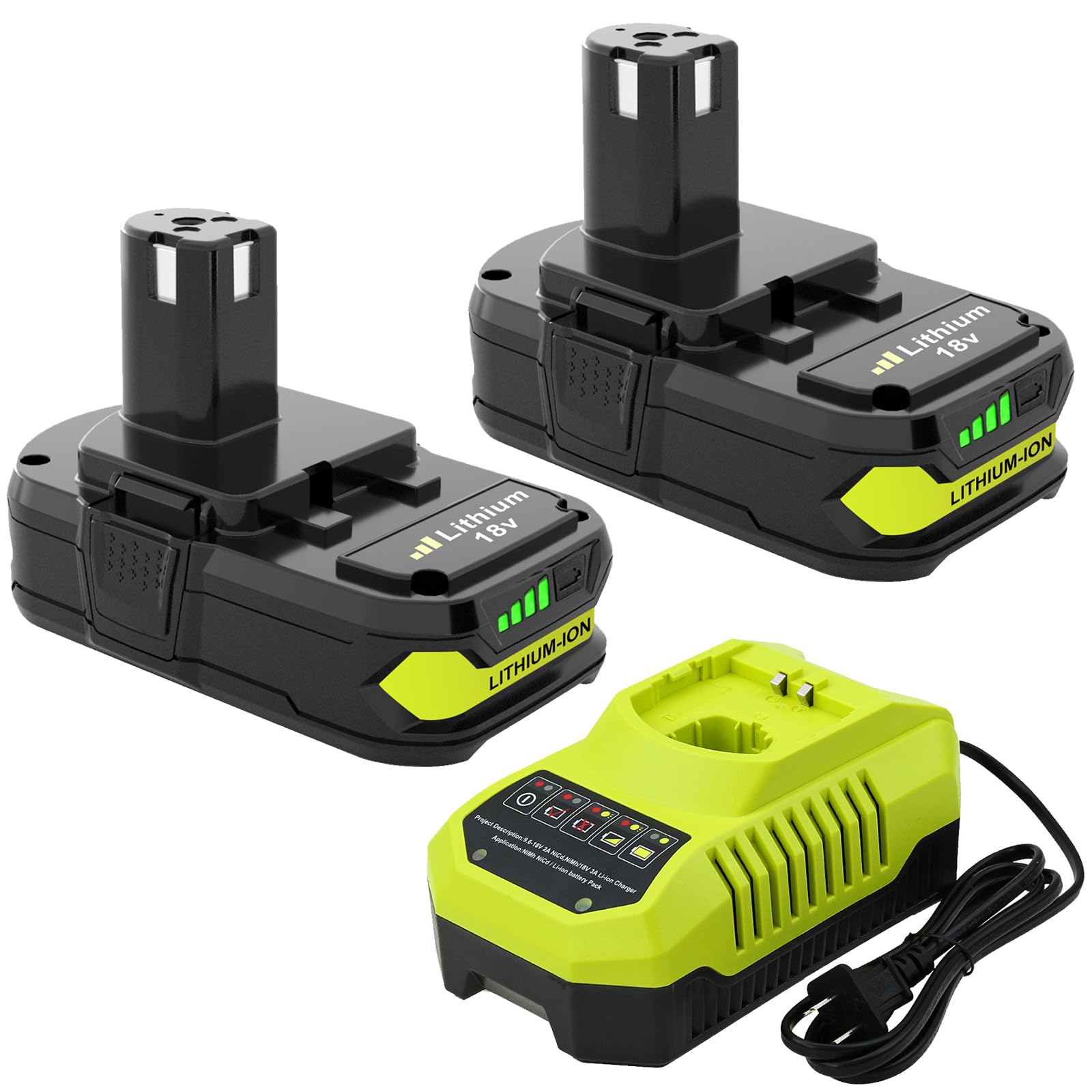 Upgraded 3600mAh Replacement for Ryobi 18V Battery (2-Pack) with