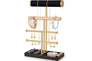 3 Tier Jewelry Stand Organizer with Tary, Bracelet Holder Display, Beige Velvet Necklace Holder for Women, Jewelry Storage fo