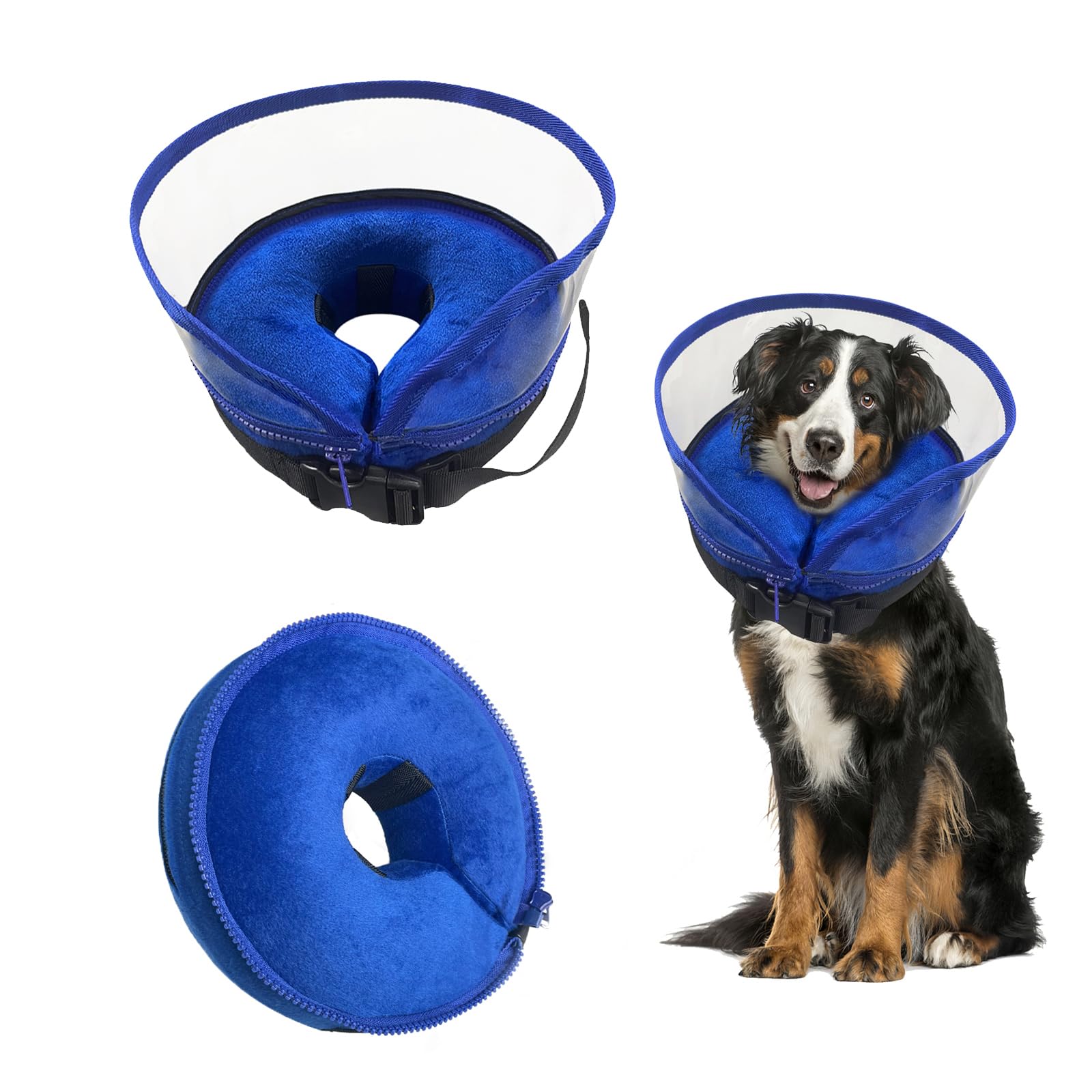 Yoolhamy Inflatable Dog Collar for After Surgery, 2 IN 1 Removable Enhanced Anti Licking Baffle for Small Medium Large Dogs Cone Soft Recovery Collars to Anti Scratching (M)