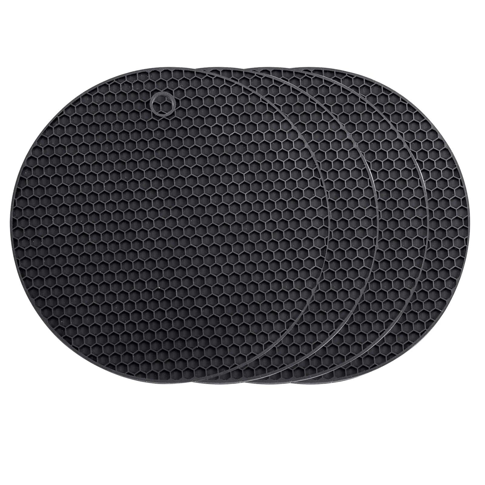 4Pcs JYTDBCS Silicone Pot Mat for Hot Pots and Pans Hot Pads Durable Non Slip Coasters Heat Resistant Mats Durable Flexible(Black)