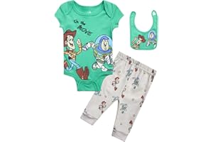 Disney Baby Boys' Outfit Set - 3 Piece Newborn Essentials Gift Set with Bodysuit, Pants, and Bibs (Infant Sizes:0-9M)