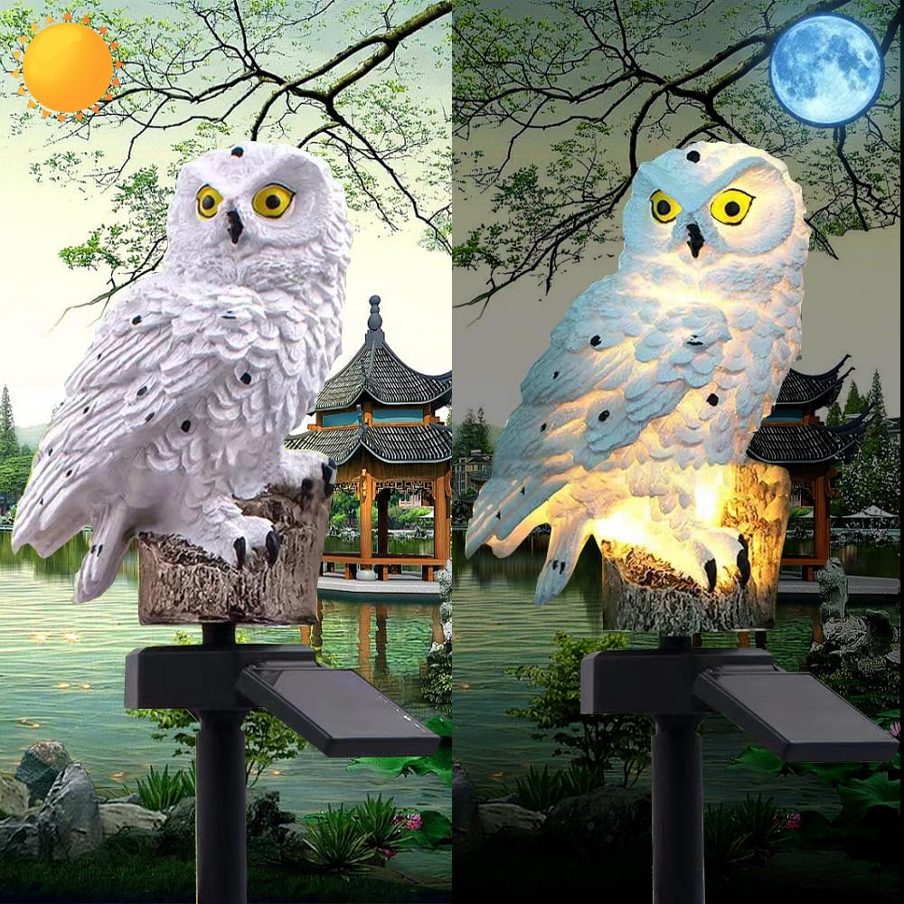 YZYOE Solar Energy Owl Light, Garden Decoration Resin Cute Animal Ground Lamp， Wireless Dusk to Dawn LED Sconce Lights Waterproof.