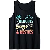 Girls Vacation Beaches Booze and Besties Summer Matching Tank Top