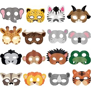Blulu 48 Pcs Safari Animal Masks for Kids Jungle Zoo Animals Cartoon Masks for Woodland Animal Theme Birthday Party Decoratio