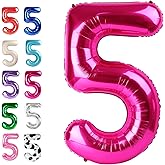 Hot Pink 40 Inch Large Number 5 Birthday Balloon, Five 5th 15 25 35 50 55 Birthday Celebration Decorations, Foil 5 Mylar Helium Number 5 Balloons Girl Boy Anniversary Party Supplies
