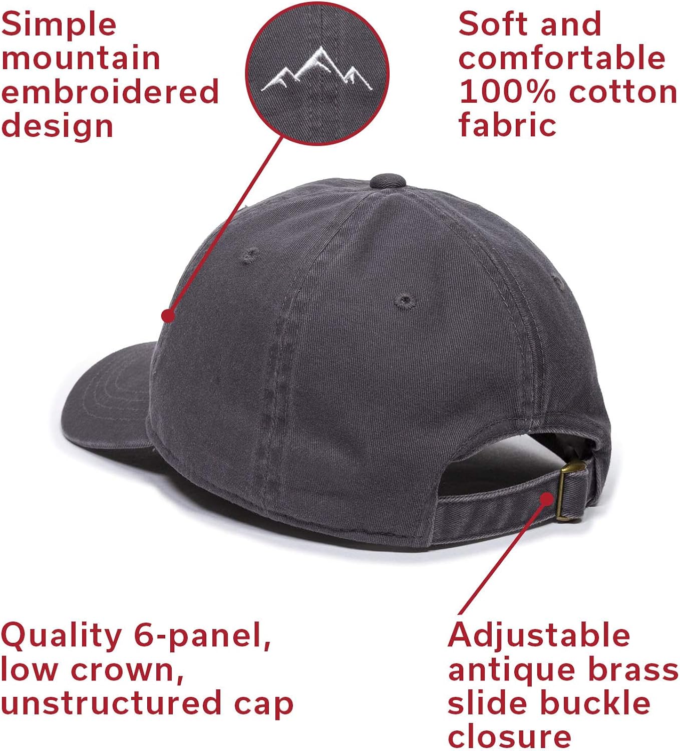 Outdoor Cap Mountain Embroidered Dad Hat â€“ Adjustable Soft Cotton Polo Style Unstructured Baseball Cap for Men & Women, Charcoal: Clothing