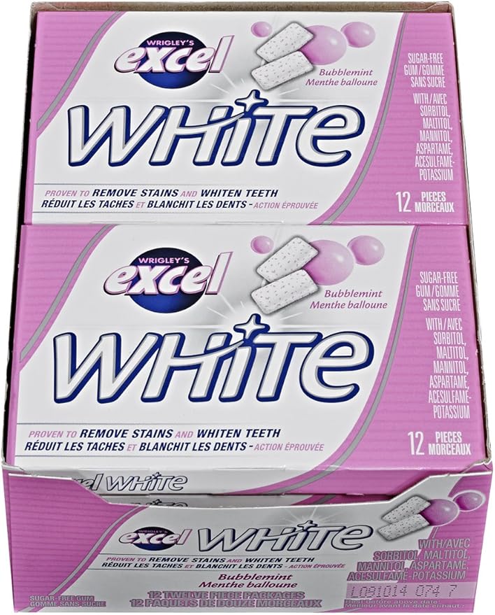 Excel White SugarFree Gum, Bubblemint, 12 Count Amazon.ca Grocery