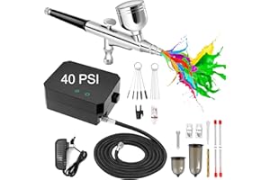 COSVII Airbrush Kit with Compressor – 40 PSI Dual-Action Airbrush Gun Set with 0.2/0.3/0.5mm Nozzles for Painting, Nail Art, Makeup, Cake Decorating & Model Crafting