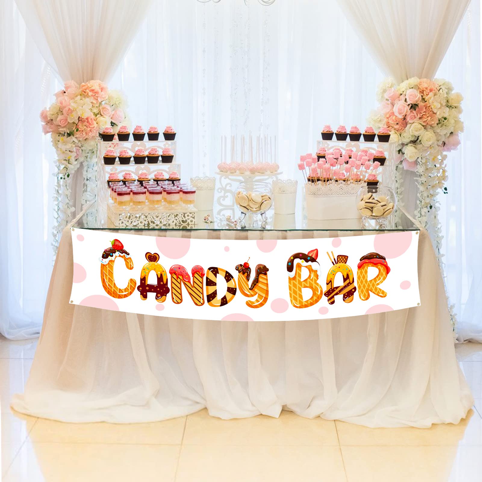 DPKOW Lovely Candy Banner for Wedding Baby Shower Birthday, Communion & Christening - Gradient Fabric Table Banner, 120 * 30cm