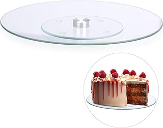 Relaxdays Tortenplatte, 360º drehbar, ∅ 30 cm, zum Servieren & Dekorieren, Kuchen, runder Drehteller, Glas, transparent