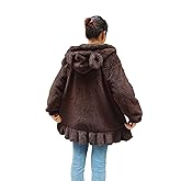 YUNZLAN Kawaii Warm Fluffy Fuzzy Bunny Or Bear Ear Hoodie Sweater Jacket Tops,Sweet Plush Hooded Sweatshirt Coat