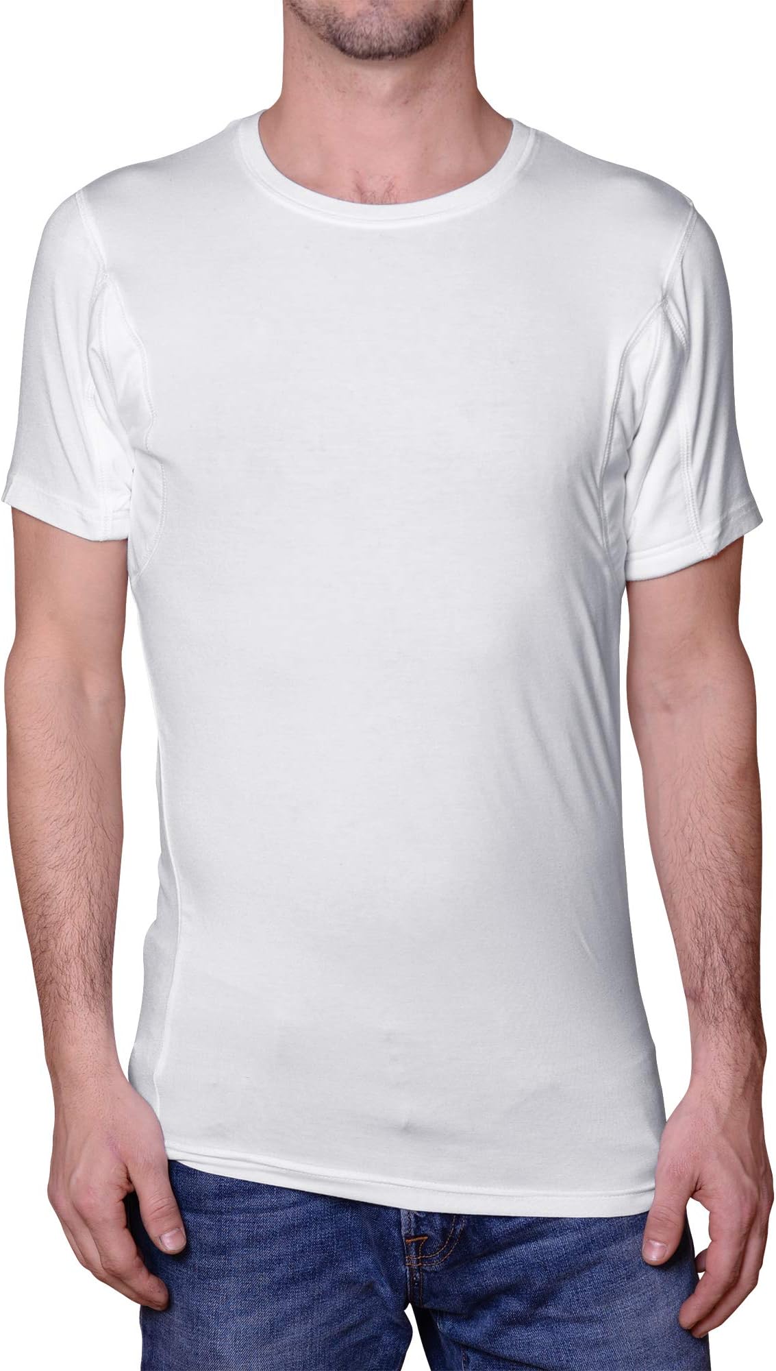 Sweatproof Anti Sweat Undershirt for Men, Crew Neck, White, Micromodal