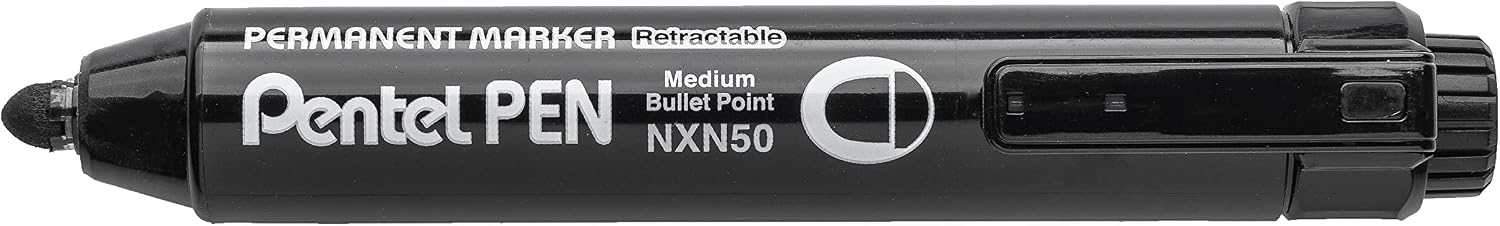 Pentel NXN50-AX Retractable Permanent Marker Pen Medium Conical Tip, Black, Pack of 12, Lot de 12