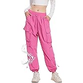Sunidol Womens Parachute Cargo Pants with Pockets Y2K Low Waist Wide Leg Pants Lightweight Waterproof Baggy Joggers