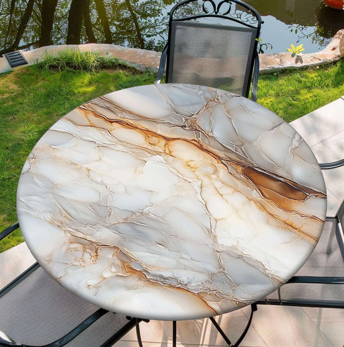 Photo 1 of Yesad 48 Inch Marble Round Tablecloth Elastic Tablecloths Fitted Indoor Outdoor Round Table Cover
