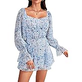 LYANER Women's Floral Print Off Shoulder Long Sleeve Ruffle Hem Romper Short Jumpsuit