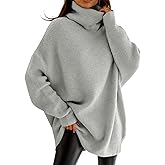 imesrun Womens Turtleneck Oversized Sweater Batwing Chunky Pullover Sweater Casual Fall Loose Knit Jumper Top
