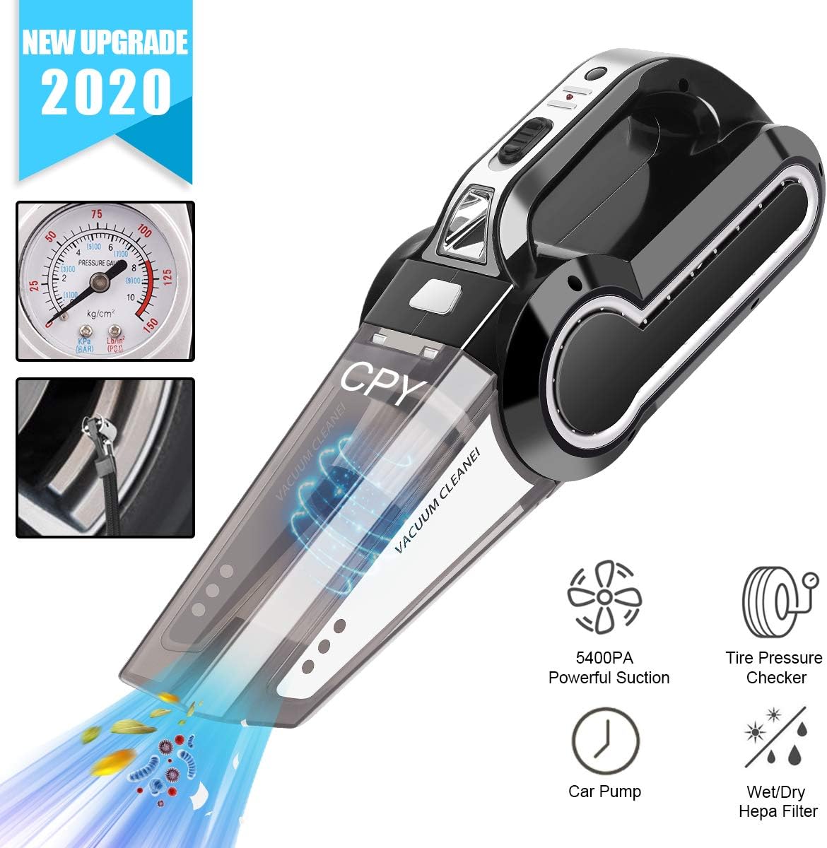 12V 120W 5400PA Black Car Vacuum Cleaner for Quick Car Cleaning,Wet Dry Car Vac DC Handheld Corded DusterDuster