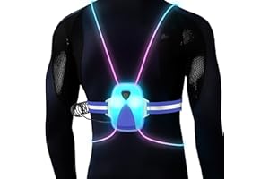 QIMH LED Reflective Running Vest Lights for Runners, Running Lights with Front Light, Safety USB Rechargeable Reflective Night Lights For Men/Women Running Walking Cycling, Three Light Modes with 7 Colors