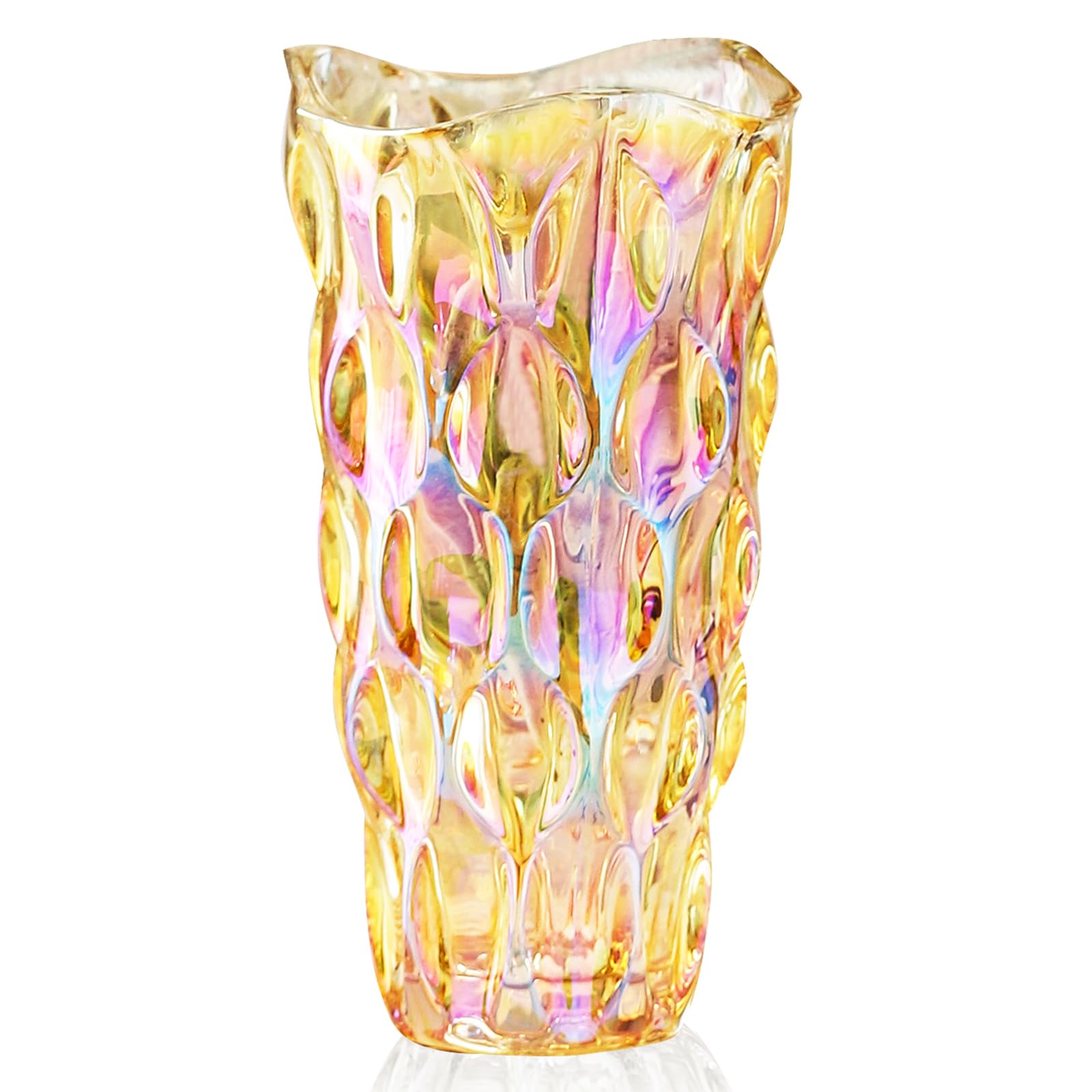 CEMABT 9.5inch 3.4 lb Glass Vases for Flowers Unbreakable Thickened Morden vase for Tables Centerpieces,Colorful,Vintage and Clear Rose Large Flower vases for Bouquet Unique Gifts（Gold）
