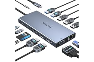 ZMUIPNG USB C Docking Station Dual Monitor USB-C Hub Multiport Dock 15 in 1 Laptop Docking Station Triple Display Dongle Adap