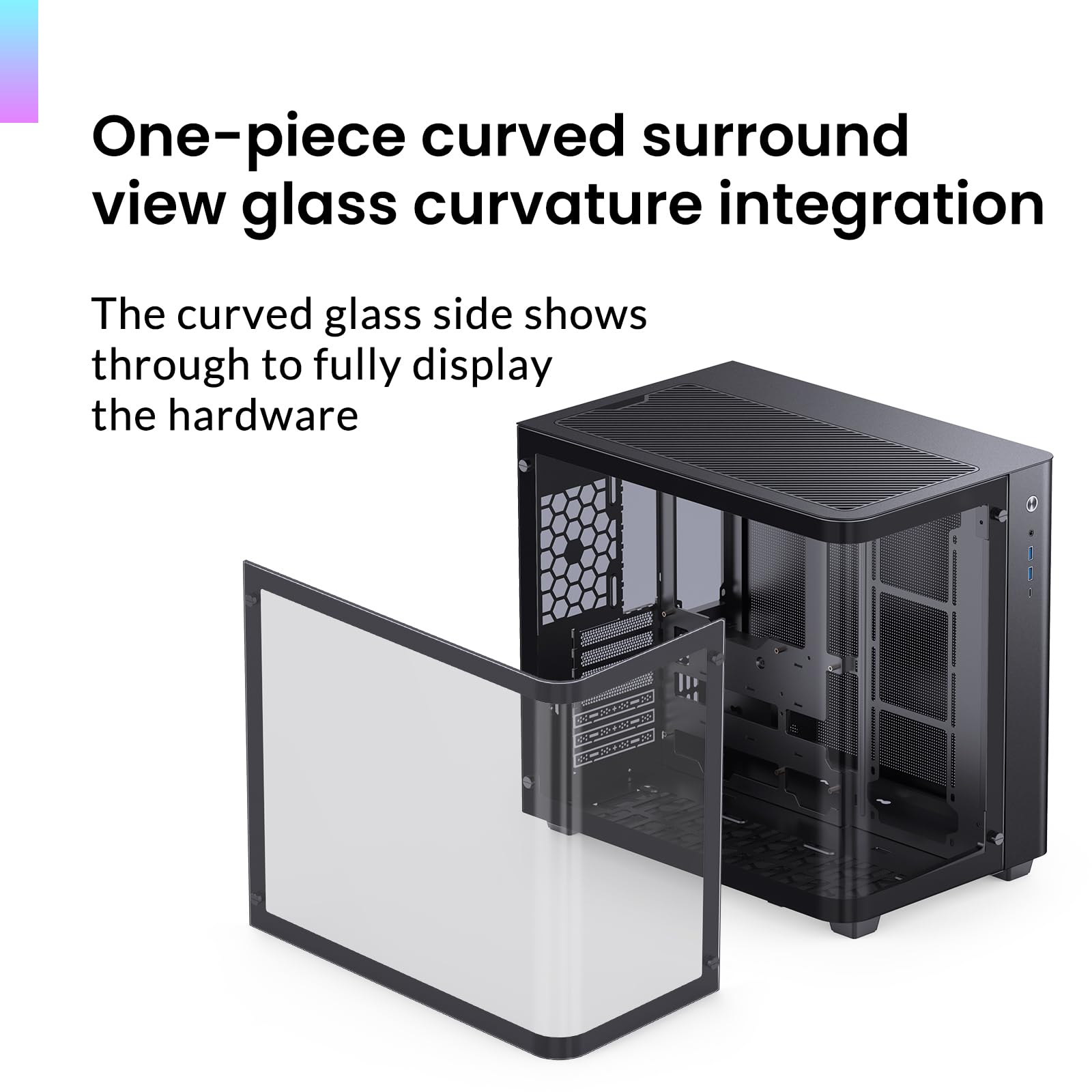JONSBO TK-3 Black One-Piece Curved Glass ATX Mid Tower Pc Case, One-Piece Curved Glass, SP BTF MB/Dual 360 AIO/ATX PSU/40Series GPU, with 10 Fan Positions, 270 Degree Side View Display,Black Chassis
