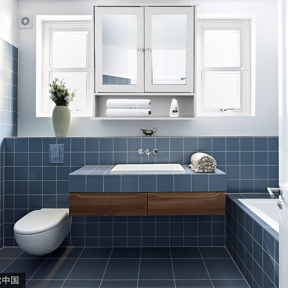 Mirror Cabinets Home Garden Store Ikayaa Double Door Mirrored Bathroom Cabinet Wall Cabinet Shelves Storage Cupboard Kitchen Furniture White