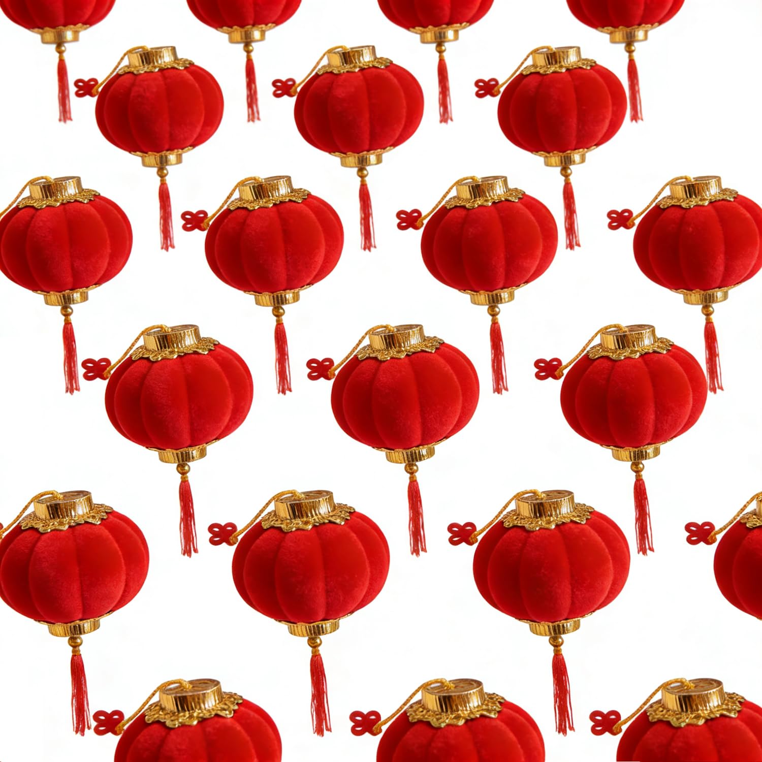 Photo 1 of 16 Pcs Mini Red Chinese Lanterns Decorations – Red Velvet Hanging Lanterns for Party, Wedding & Home Decor, Lunar New Year & Spring Festival, 2.95” (7.5 cm)I 