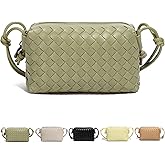 QAORD Woven Crossbody Bags For Women, Small Handmade Purse Clutch Shoulderbag Handbag Vegan Leather Zipper Closure Bags