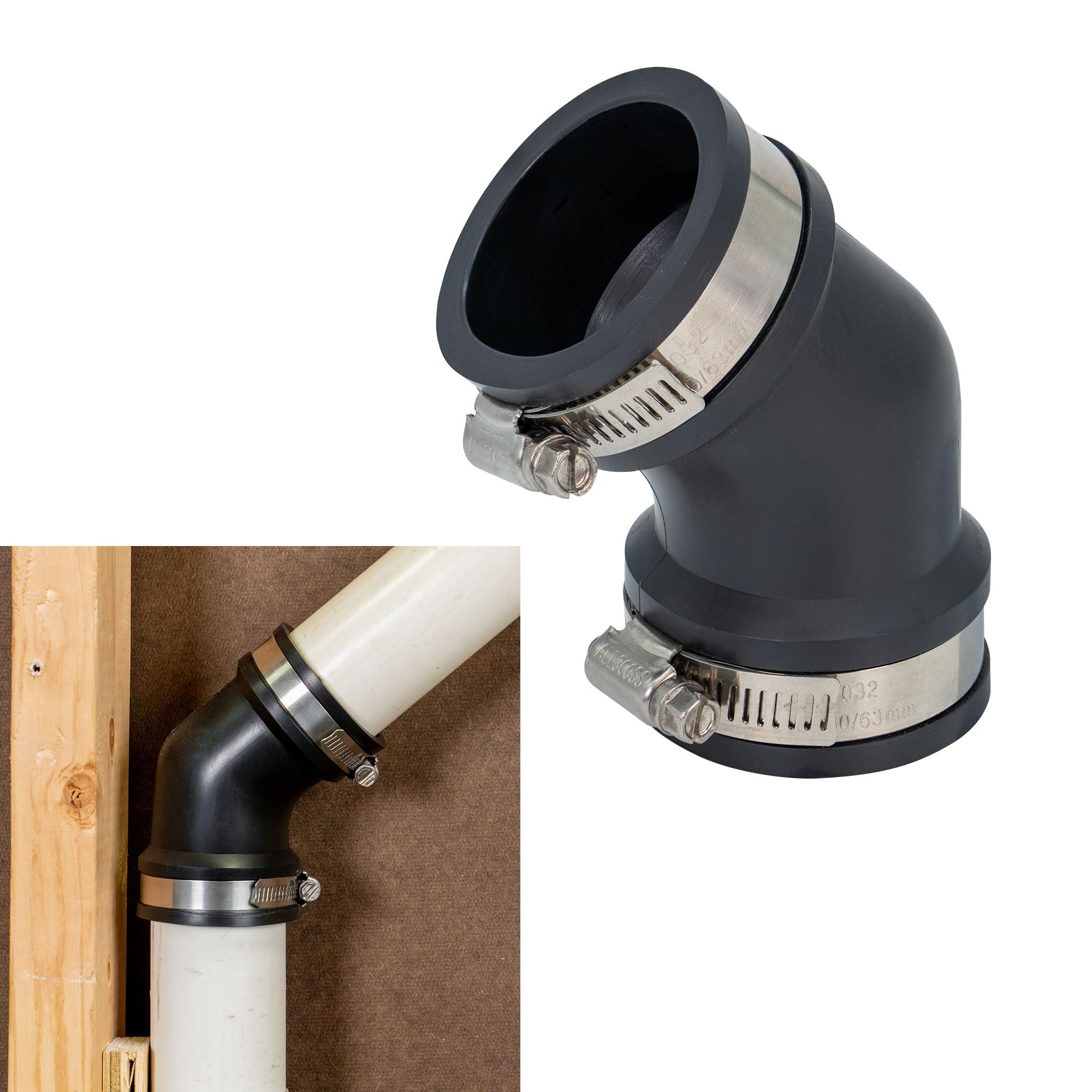 Photo 1 of Fernco Qwik Ell 1.5 in. Hub 45-Degree Flexible PVC Elbow Fitting Connector for DWV