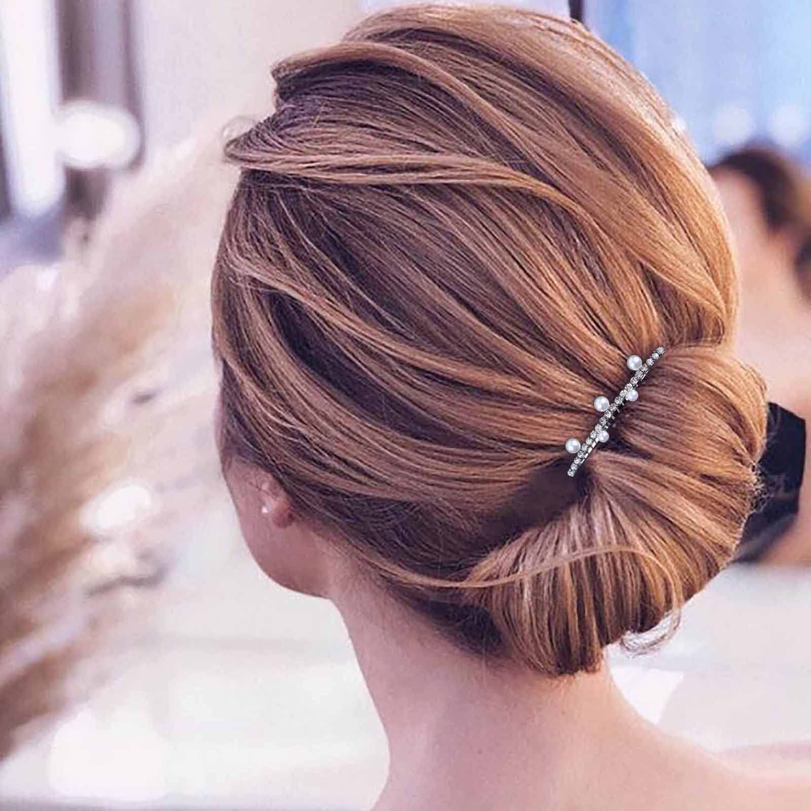 Aneneiceera Bride Wedding Crystal Hair Comb Clip Silver Hair Side Combs Pearl Hair Comb Rhinestone Headpieces Bride Hair Piece bridesmaid Hair Accessories for Women and Lady Girls(Silver A)