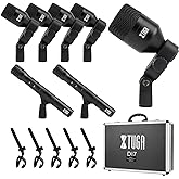 XTUGA DI7 Drum Microphone Kit,7 Pieces Metal Dynamic Drum Mic Set | No XLR Cable,Kick/Bass Drum,Tom/Snare &amp; Cymbal Mics with Clips Carrying Case,Holders for Stage Performances/Studio Recording