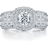 JKK Rings for Women - 925 Sterling Silver 0.8ct D Color VVS1 Clarity Lab Created Engagement Ring Marquise and Round Side Stone Moissanite Rings Silver Jewelry Anniversary Valentines Gifts for Women