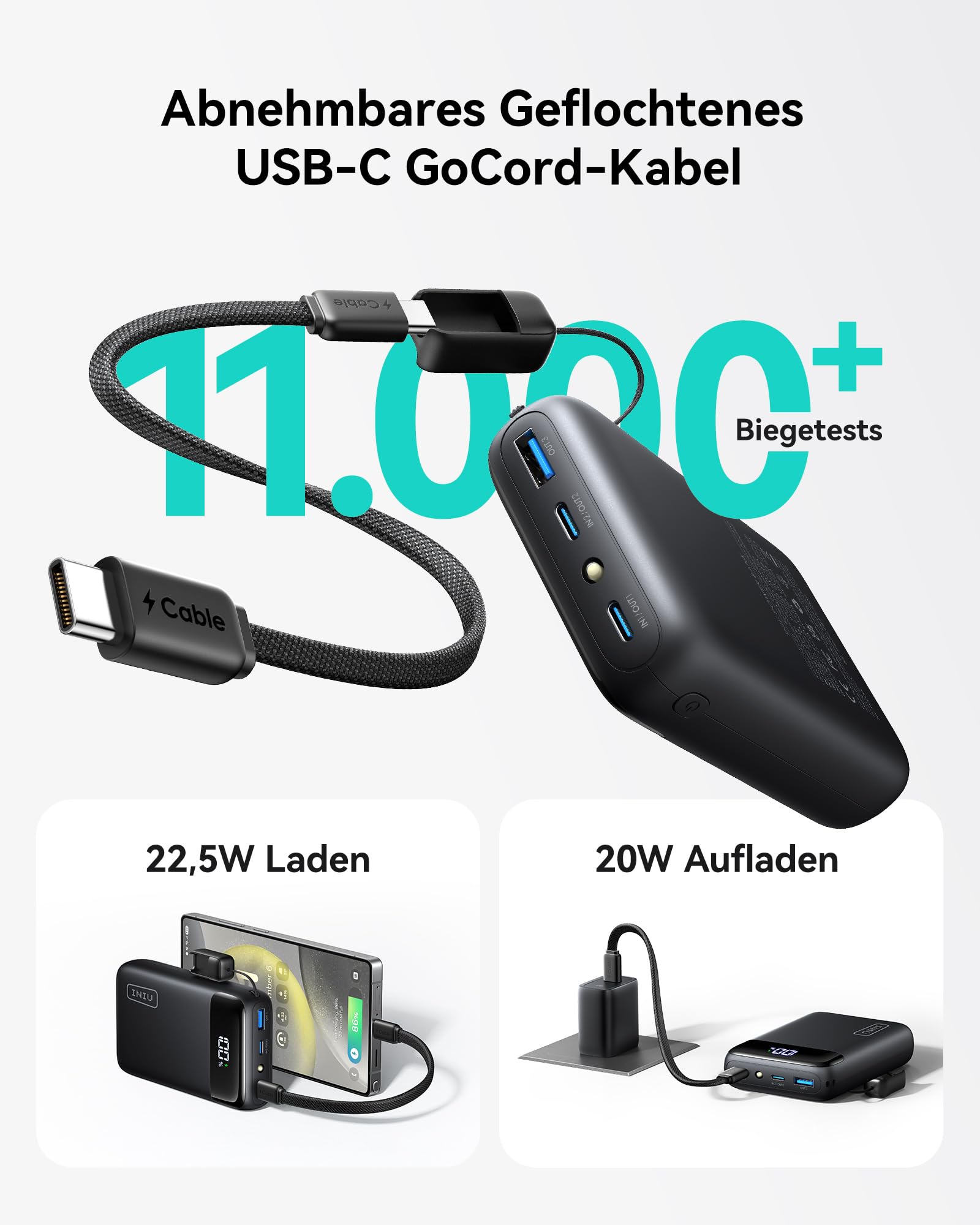INIU Power Bank, Ultra Klein 20000mAh 22.5W Schnellladefunktion Power Bank iPhone, Mini Externe Handyakkus, Flugtauglich, Reise-Essential, Klein Aber Stark für iPhone 17 16 Pro, Samsung S25, iPad etc 5
