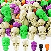 Vellibring 150 PCS Halloween Mini Skull Heads Decoration, Plastic Miniature Decorative Skulls DIY Resin Skeleton Head Figurines for Halloween Vase Filler Trick Toy Party Table Decor