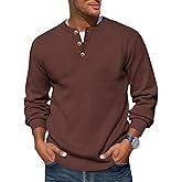 Runcati Mens Henley Knit Sweater Long Sleeve Quarter Button Pullover Sweaters Casual Fall Tops