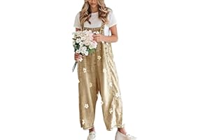 utcoco Women Floral Printed Adjustable Strap Denim Bib Overall Wide Leg Jeans Casual Baggy Overalls Jumpsuit