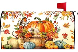 BLLESQELAX Magnetic Mailbox Cover, Autumn Maple Leaf Pumpkin Mailbox Cover Magnetic Standard Size 18 X 21 Inch, Waterproof Material Fall Mailbox Decor for Home & Garden, Reusable