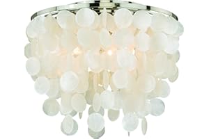 VAXCEL Elsa 16-in W Satin Nickel Capiz Shell Coastal Flush Mount Ceiling Light Fixture